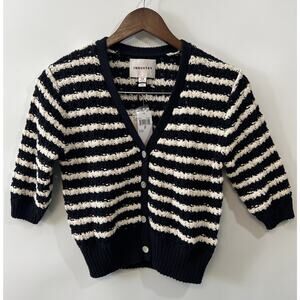 Womens Blue White Crochet Cardigan Sweater Striped Small Boho Academia Preppy‎